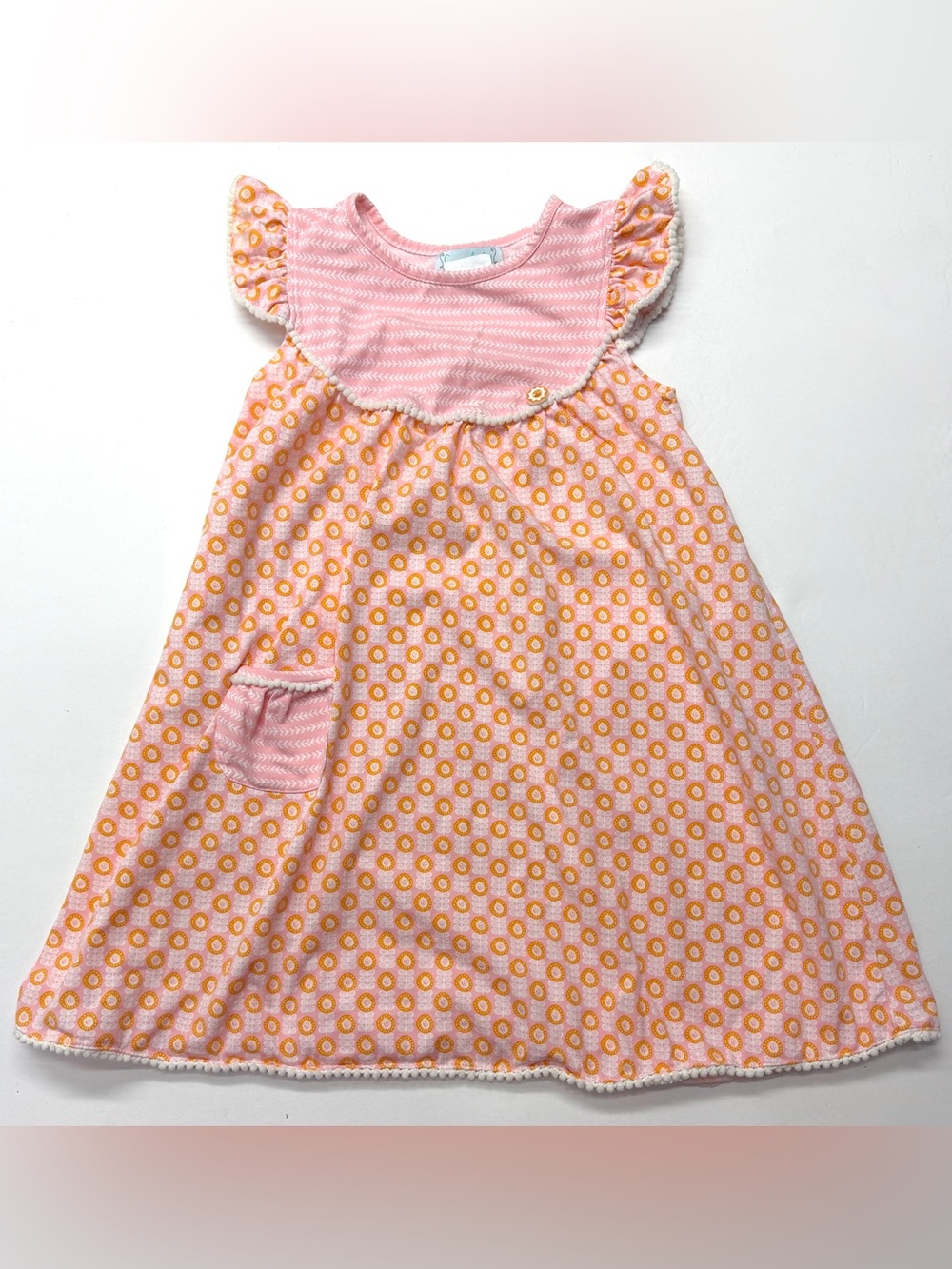 Serendipity Girls Pink & Orange Floral Flutter Sleeve Dress